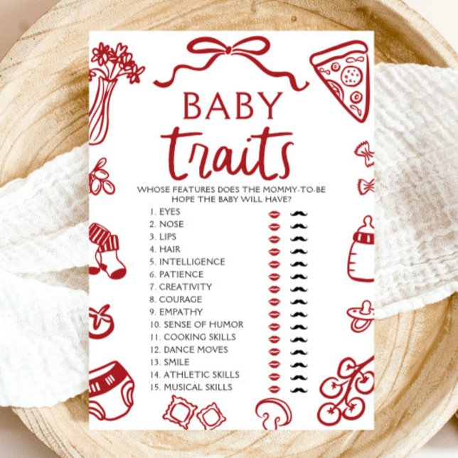 Convites Características do Bebê Italiano Desenhado à Mão J (Hand Drawn Italian Baby Traits Baby Shower Game)