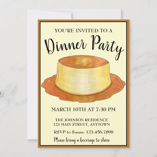 Convites Caramel Custard Flan Partido de Janto de Comidas E (Frente)