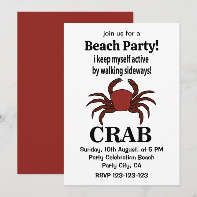 Convites Caranguejo Eu Me Mantenho Ativo Caminhando Para O  (Frente/Verso)