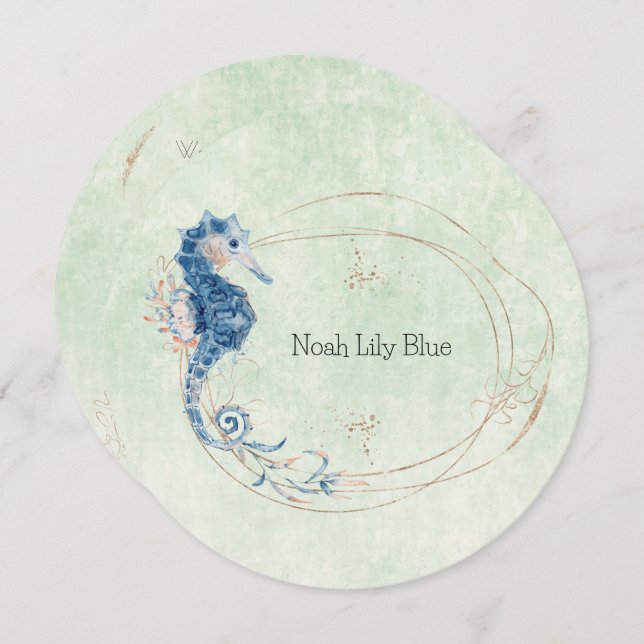 Convites Card (Circle) - Birth Announcement Ocean (Frente/Verso)