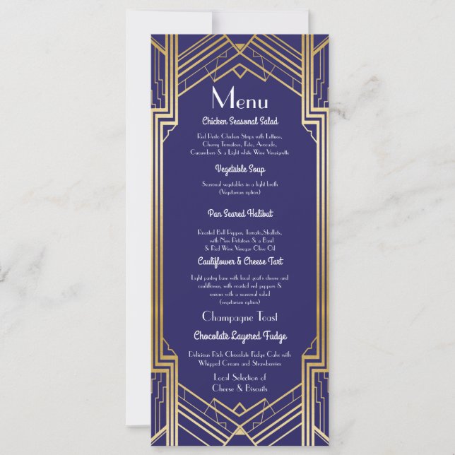 Convites Cardápio Casamento Noivado Menu Recepção Gatsby Ma (Frente)
