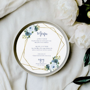 Convites Cardápio Circular de Chá de Bebê Floral em Azul Em