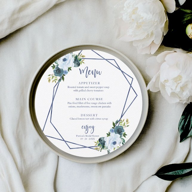 Convites Cardápio Circular de Chá de Noiva com Flores em Az (Criador carregado)