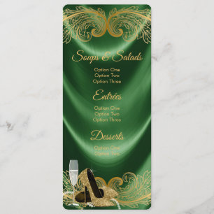 Convites Cardápio de Aniversário Esmeralda Verde e Dourado
