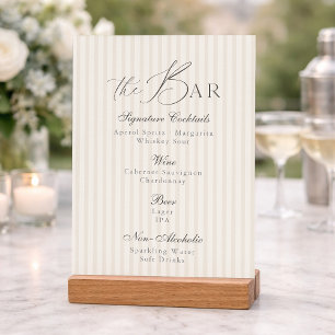 Convites Cardápio de Bar de Casamento com Listras Taupe Mín