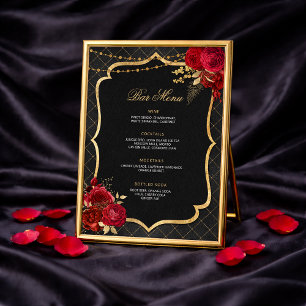 Convites Cardápio de Bar Vermelho Preto e Dourado