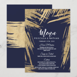 Convites Cardápio de Casamento Azul Naval com Pinceladas Mo
