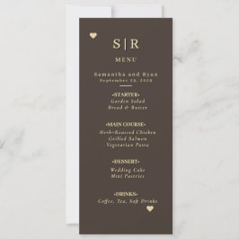 Convites Cardápio de Casamento Bege Escuro e Dourado — Luxo