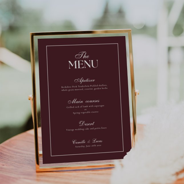 Convites Cardápio de Casamento Burgundy Moderno (Criador carregado)