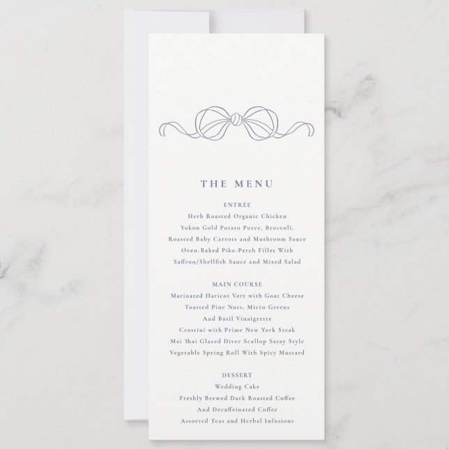Convites Cardápio de Casamento com Laço Azul Desbotado Mini (Frente)