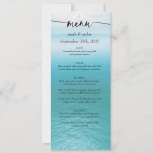Convites Cardápio de Casamento com Letra de Praia em Aquare
