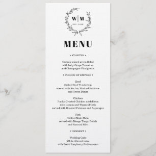 Convites Cardápio de Casamento com Monograma de Coroa Elega