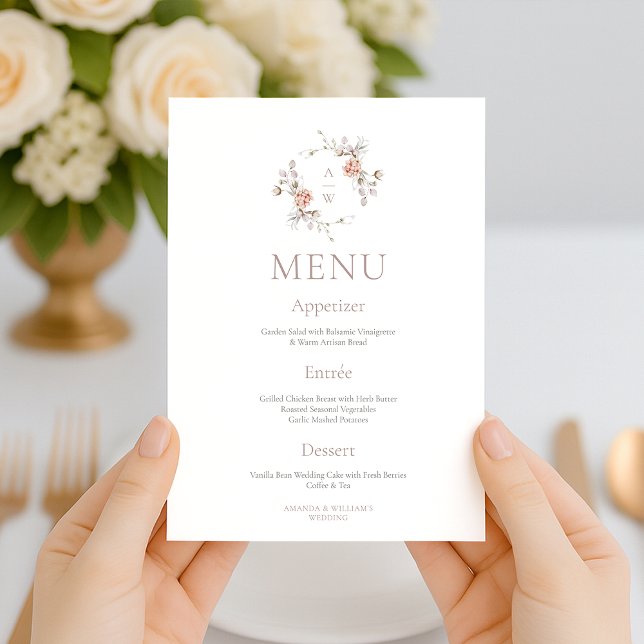 Convites Cardápio de Casamento com Monograma Floral Rosa -  (Criador carregado)