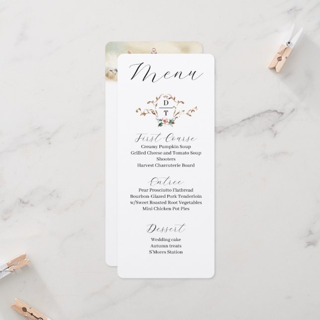 Convites Cardápio de Casamento de Outono Romântico (Frente/Verso In Situ)