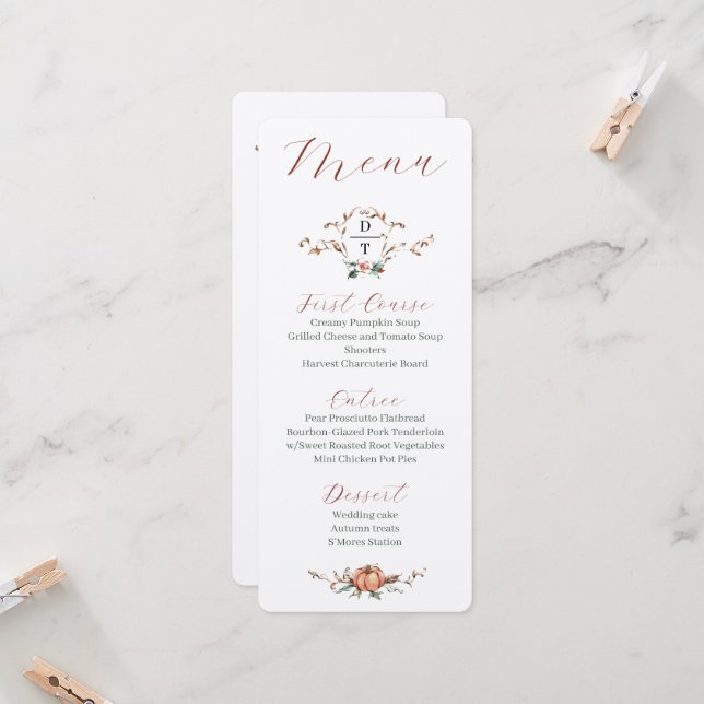 Convites Cardápio de casamento de outono romântico com lara (Frente/Verso In Situ)