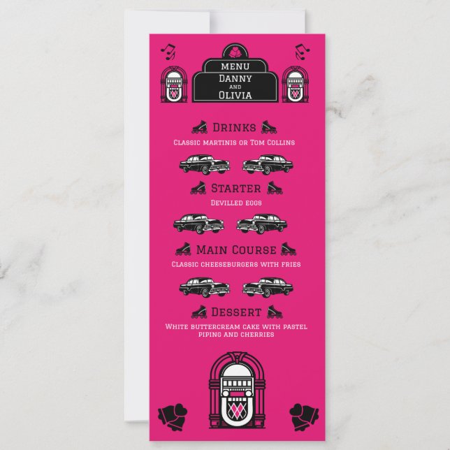 Convites Cardápio de Casamento Diner Retro dos Anos 1950 (Frente)