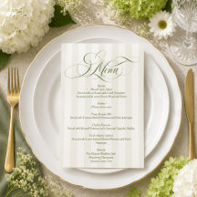 Cardápio de casamento elegante com letras cursivas