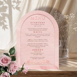 Convites Cardápio de Casamento em Arco com Relevo Rosa Bege