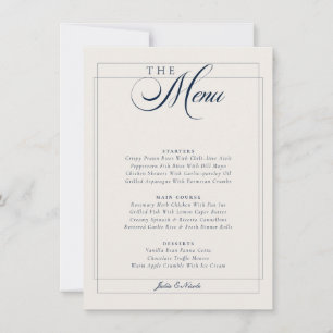 Convites Cardápio de Casamento em Azul Naval Clássico com C