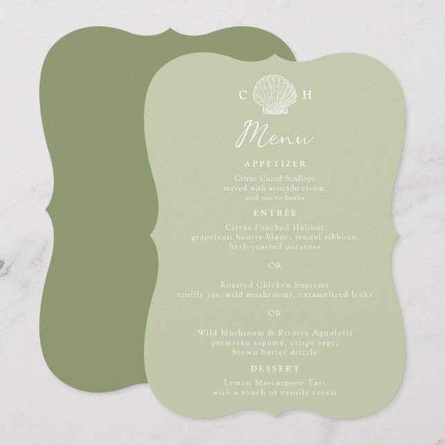 Convites Cardápio de Casamento em Concha com Corte Die Brac (Frente/Verso)