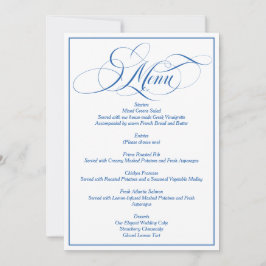 Convites Cardápio de casamento em letra cursiva azul elegan