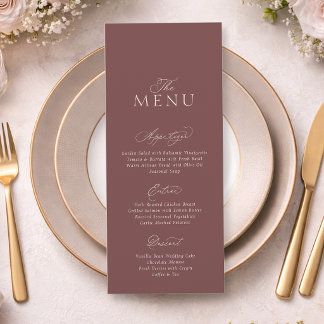 Convites Cardápio de Casamento em Script Rosa Poeira Mauve