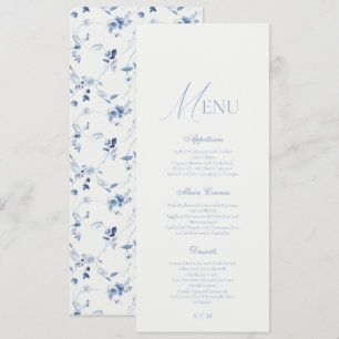Convites Cardápio de Casamento Floral de Arte Fina Azul Des