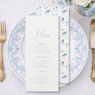 Convites Cardápio de Casamento Floral de Arte Fina Azul Emp