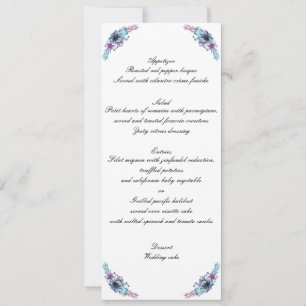 Convites Cardápio de Casamento Floral em Aquarela Azul e Ro
