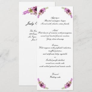 Convites Cardápio de Casamento Floral em Aquarela Rosa e Ve