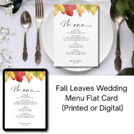 Convites Cardápio de Casamento Folhas de Outono