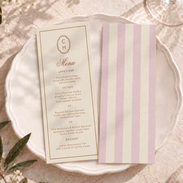 Convites Cardápio de Casamento Longo com Listras Rosa e Mon (Criador carregado)