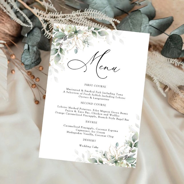 Convites Cardápio de Casamento Minimalista de Eucalipto (Criador carregado)