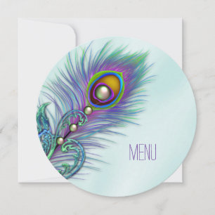 Convites Cardápio de Casamento Pavão Azul Turquesa e Roxo