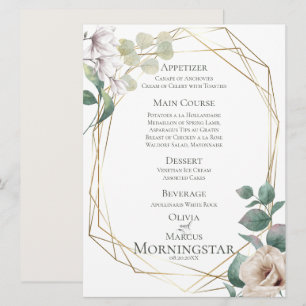 Convites Cardápio de Casamento Peônias Marfim e Magnólias