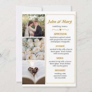 Convites Cardápio de Casamento Simples com Imagens