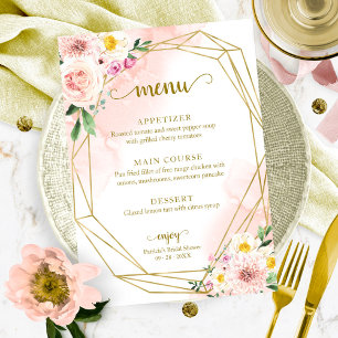 Convites Cardápio de Chás de Noiva Floral Rosa Dourado