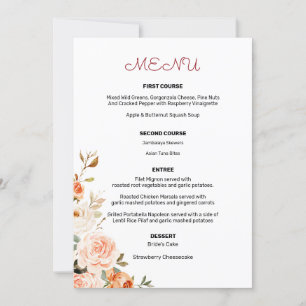 Convites Cardápio de Entrada Floral Rosa e Pêssego 2