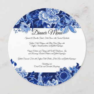 Convites Cardápio de Jantar com Chinoiserie Asiática Azul-N
