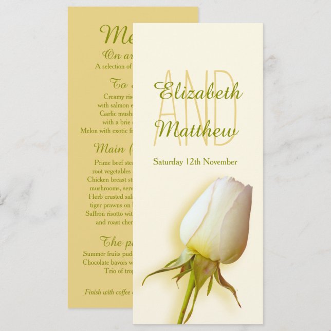 Convites Cardápio de jantar da recepção de casamento com bo (Frente/Verso)