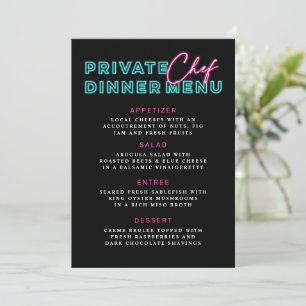 Convites Cardápio de Jantar de Chef Privado Neon Azul e Ros