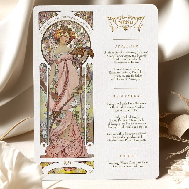 Convites Cardápio de Luxo Casamento Art Nouveau por Mucha (Criador carregado)
