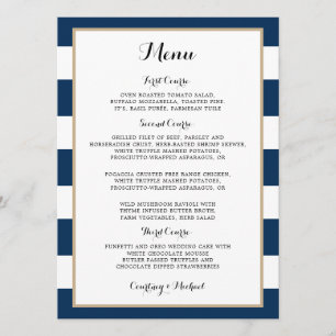 Convites Cardápio de Recepção de Casamento com Listras Azul