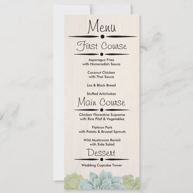 Convites Cardápio de Recepção de Casamento com Suculentas R (Frente)