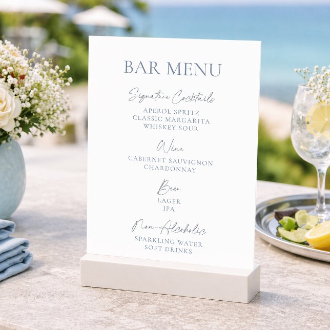 Convites Cardápio do Bar de Casamento Azul Empoeirado (Criador carregado)