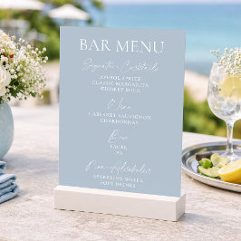 Convites Cardápio do Bar de Casamento Azul Empoeirado