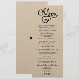 Convites Cardápio Recepção de Casamento Elegante Kraft Scri
