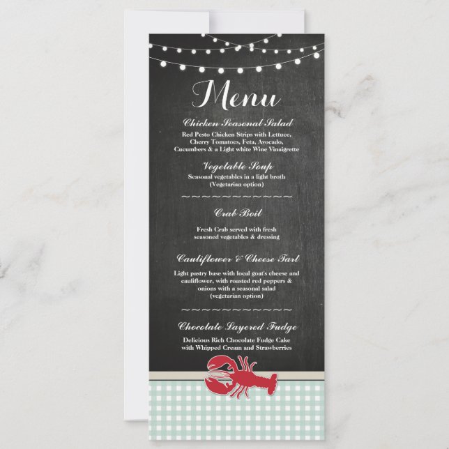 Convites Cardápio Recepção de Casamento Lagosta Cozinha de  (Frente)