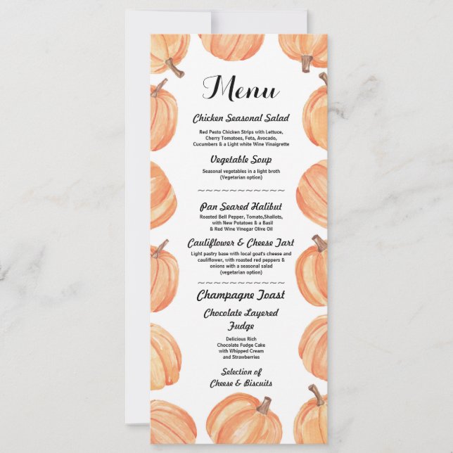 Convites Cardápio Recepção de Casamento Rústico Abóbora de  (Frente)