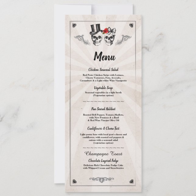 Convites Cardápio Recepção de Casamento Rústico Caveiras Ro (Frente)